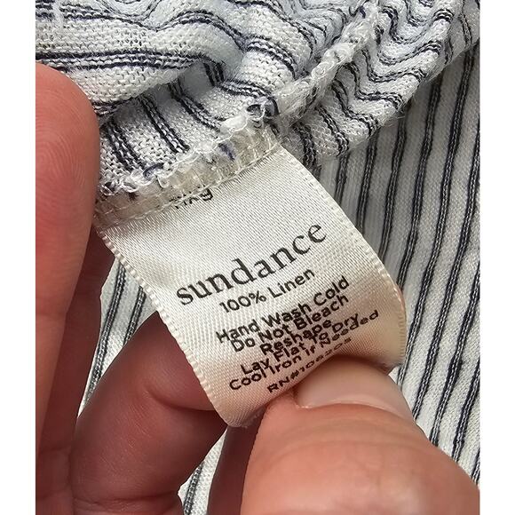 Sundance mariner sz L 100% linen slub striped grey long sleeve blouse EUC casaul - Picture 6 of 8